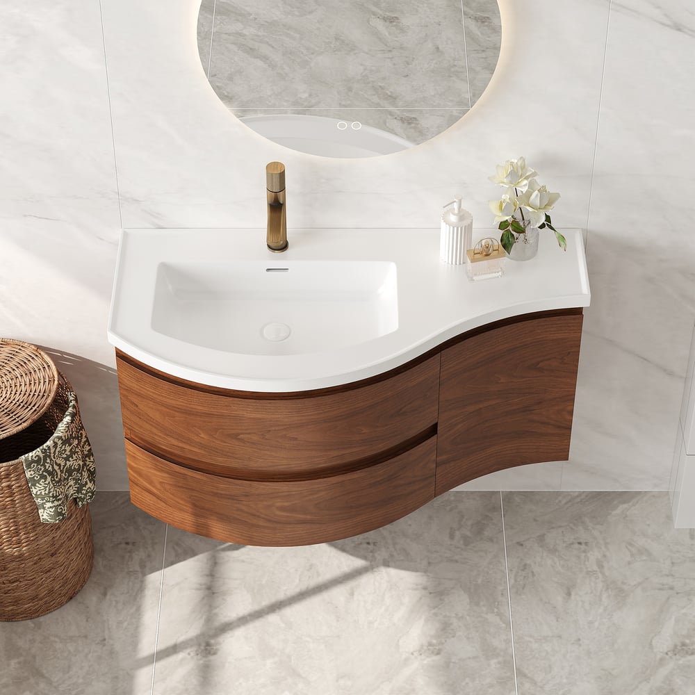 Customer Reviews for 889mm Floating Curved Bathroom Vanity Half-Circle Bathroom Cabinet Walnut