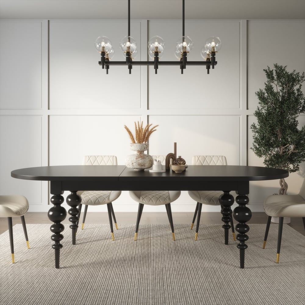 Questions and Answers for 2000mm-2400mm Mid-Century Oval Extendable Dining Table Black Seats 6-10 People
