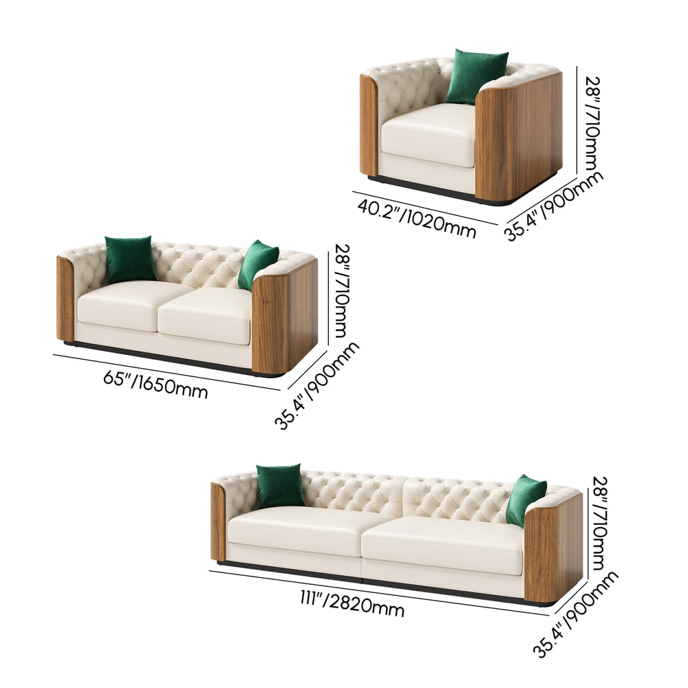 Wovent Modern Beige Faux Leather Tufted Sofa & Loveseat Living Room Set of 3 weights dimensions image