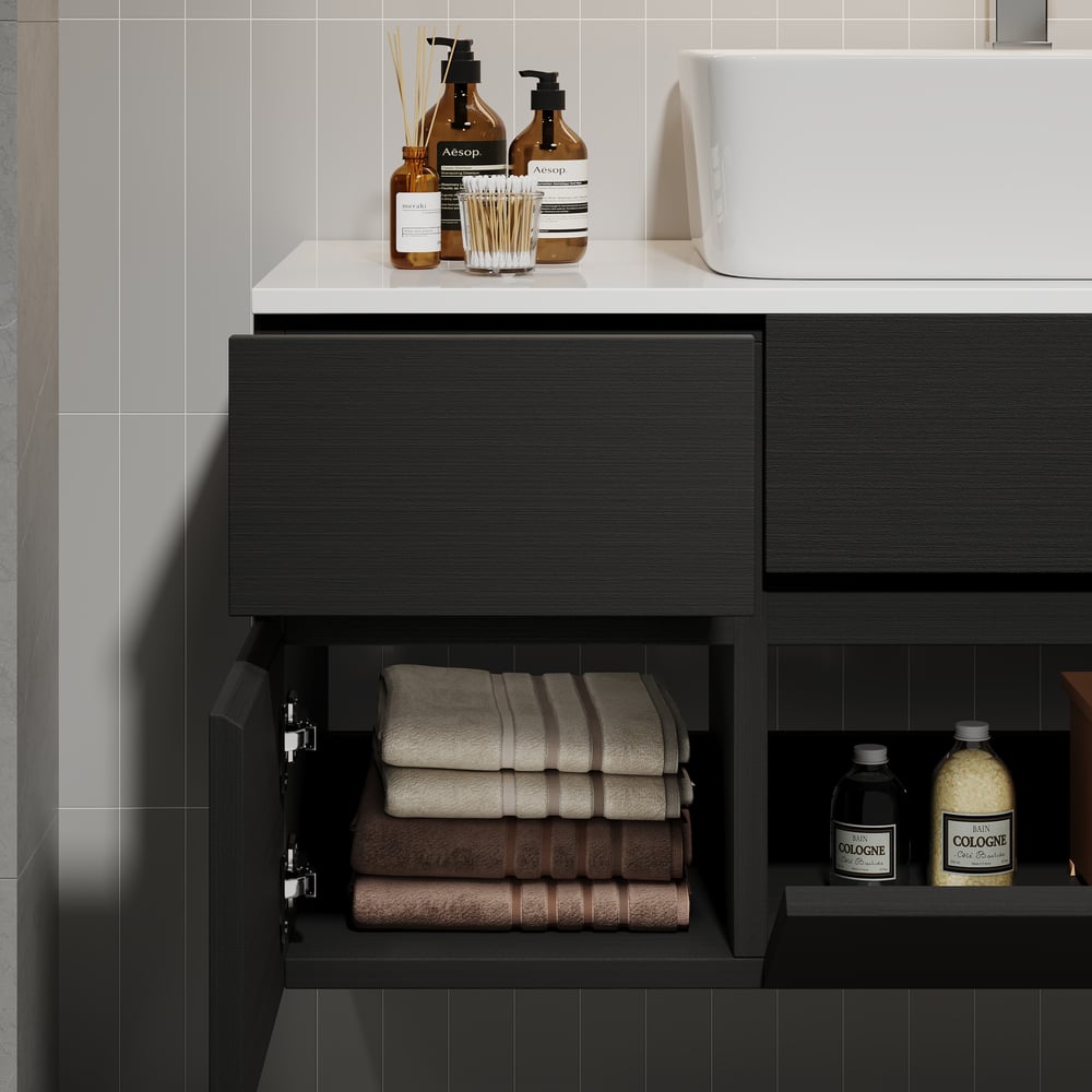 Customer Reviews for 800mm Black & White Floating Bathroom Vanity Faux Marble Top Ceramic Countertop Basin