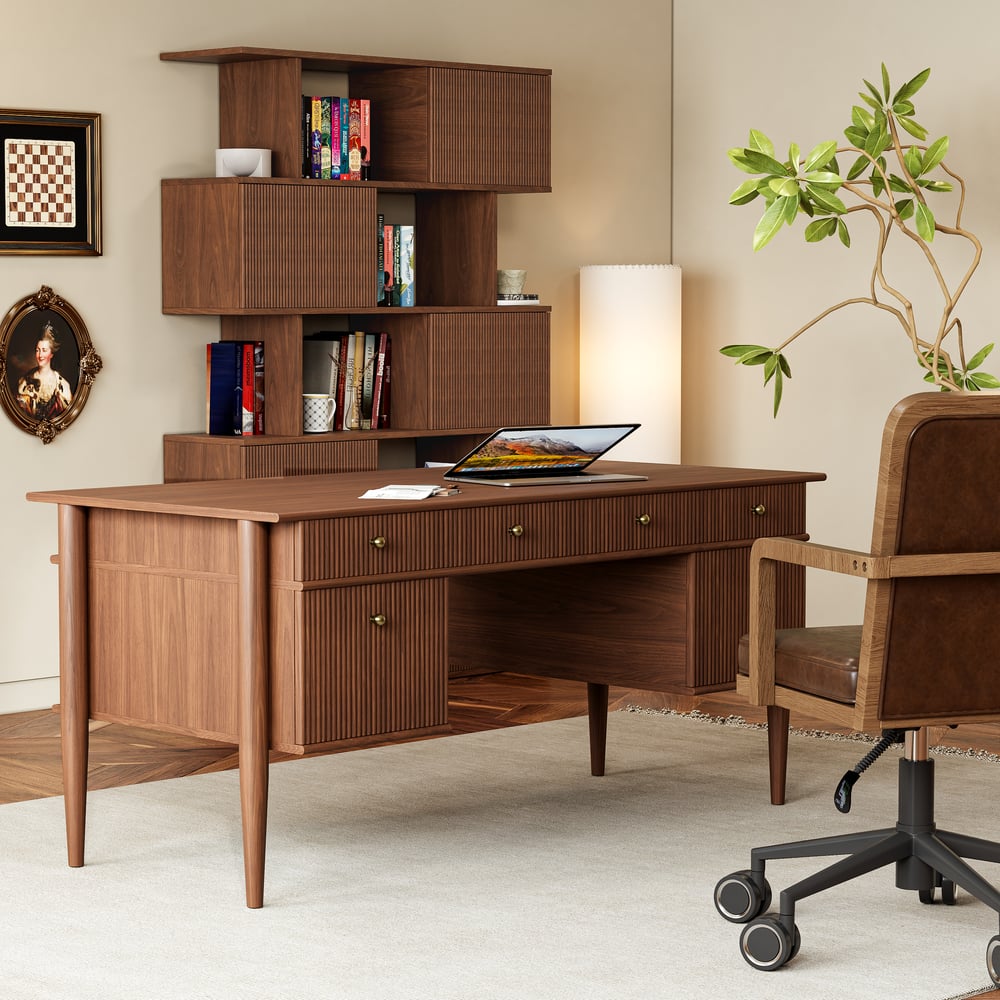 Oceny klientów dla 1850mm Orzechowe drzwi przesuwne Etagere Półka na książki z 5 półkami Wysoka półka na książki Bogate przechowywanie