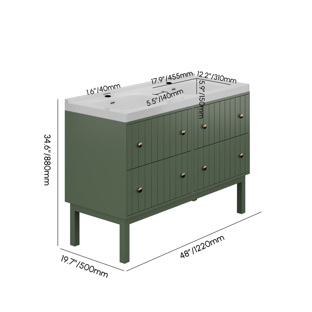 48" Double Sink Bathroom Vanity, Freestanding, 4 Drawers, Sage Green, Modern Farmhouse weights dimensions image