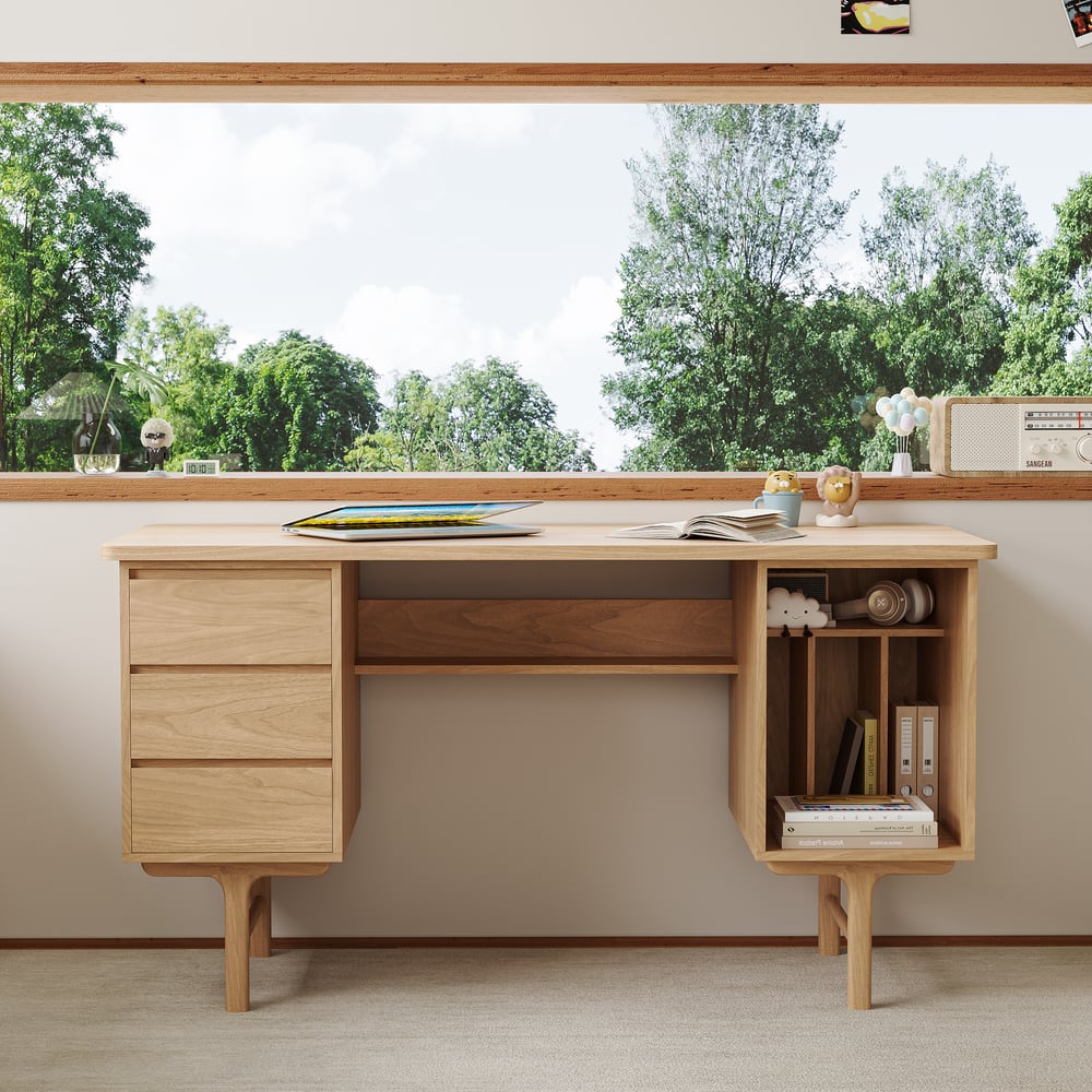Customer Reviews for 1400mm Mid-century Style Natural Wood Home Office Desk with 3 Drawers