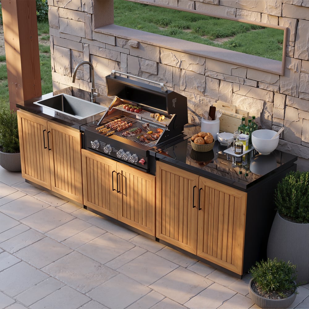 Customer Reviews for Tevara Outdoor Kitchen Island 3-Piece Set with 48,000 BTU Built-in Grill, Sintered Stone