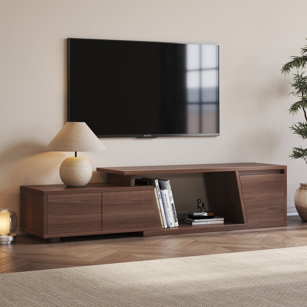 Questions et Réponses pour Meuble TV petit design extensible Fero, finition noyer, 3 tiroirs 1 niche (120–180 cm)