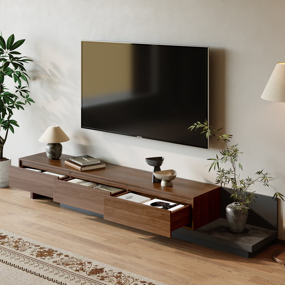 Avaliações de clientes sobre Armário de TV extensível Fero com 3 gavetas de 200 cm em cor nogueira