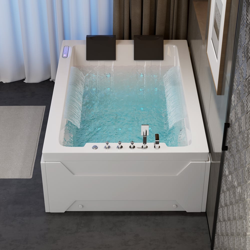 Questions et Réponses pour Baignoire double Jacuzzi de 186cm avec massage à jets, thermostat et LED
