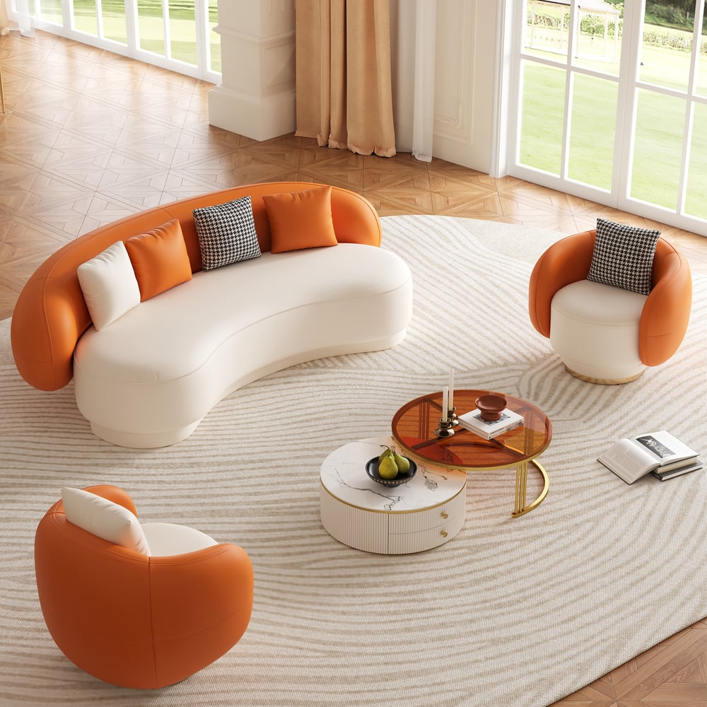 Questions and Answers for Suncurve Modern Leather Upholstered Sofa 3-Seater Sofa 82.7" Orange&White Sofa