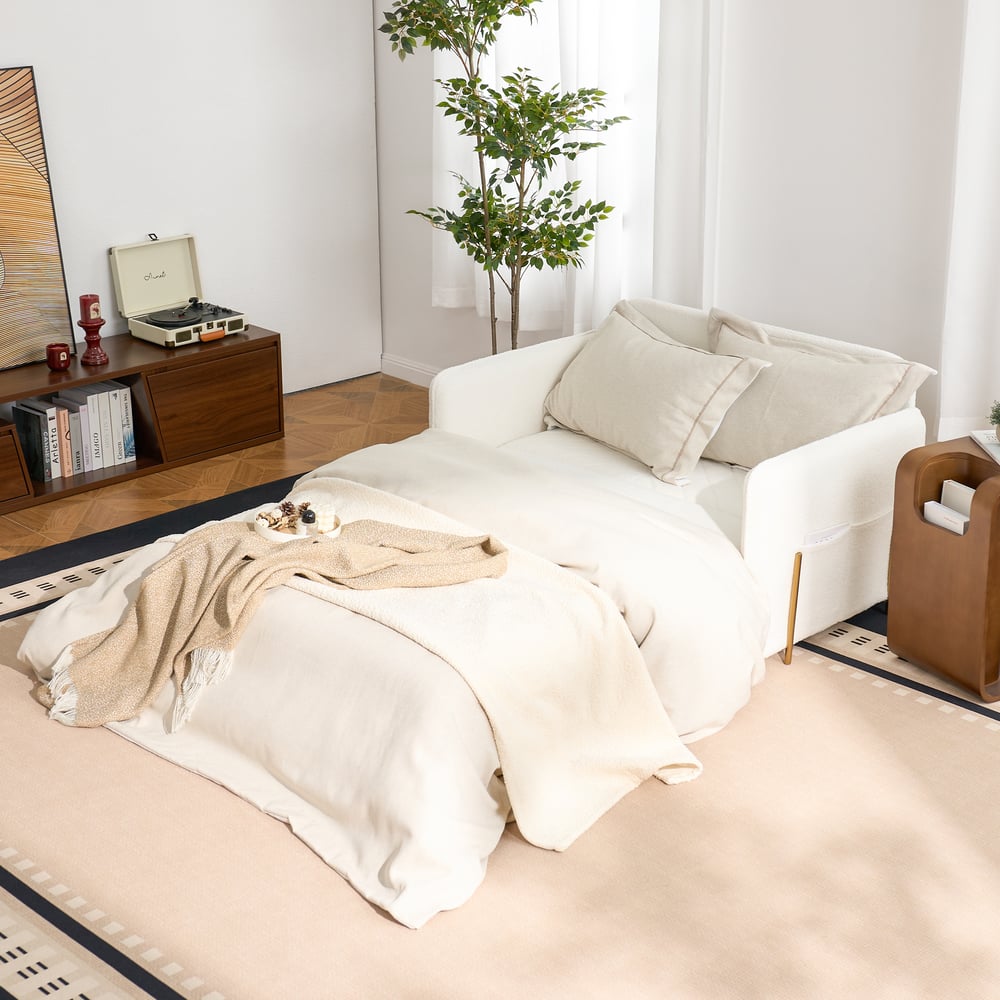 Questions and Answers for 54" Full 2-Seater White Boucle Convertible Sleeper Sofa