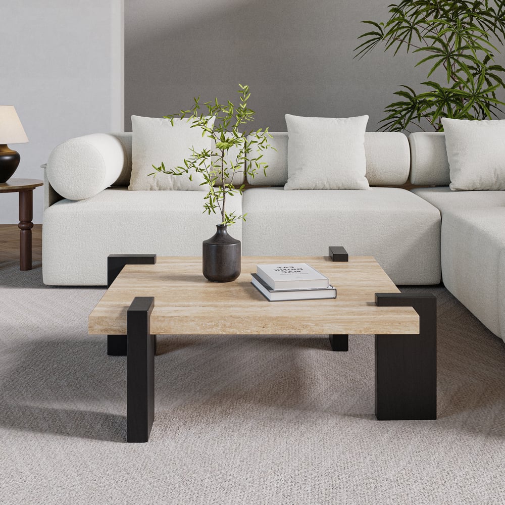 Questions and Answers for 900mm Square Travertine Veneer Top Rubber Wood Coffee Table