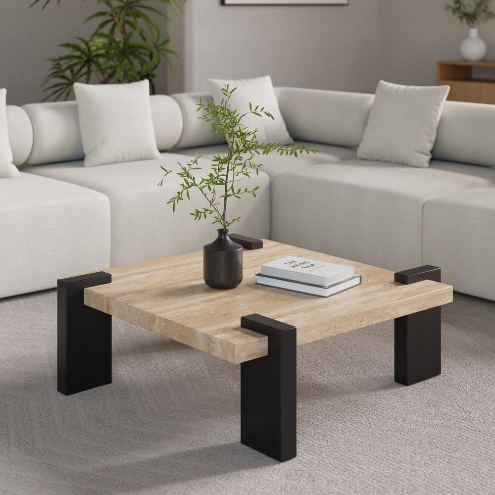 Questions and Answers for 900mm Square Travertine Veneer Top Rubber Wood Coffee Table
