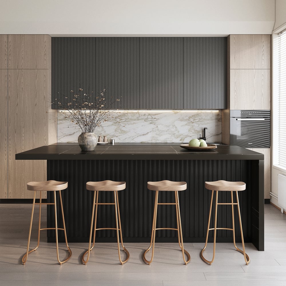 Questions et Réponses pour Îlots de cuisine de 1830 mm, dessus en marbre plaqué noir moderne avec armoire de rangement