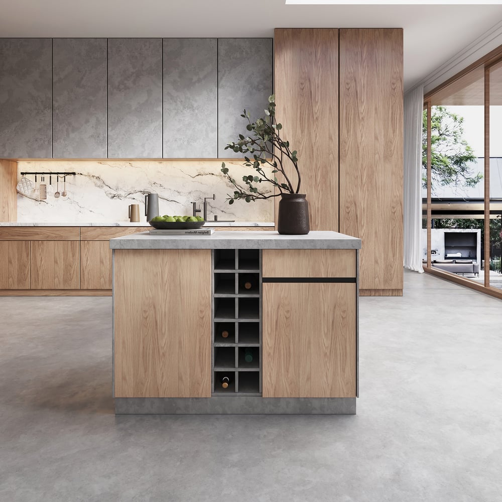 Otázky a odpovědi pro 50" dřevěný kuchyňský ostrůvek ve stylu Japandi s více úložišti a LED světle šedou