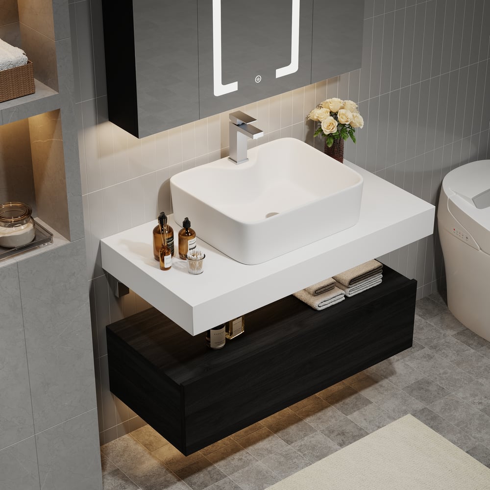 Questions and Answers for 890mm Modern Floating Bathroom Vanity Set with Single Sink Black and White