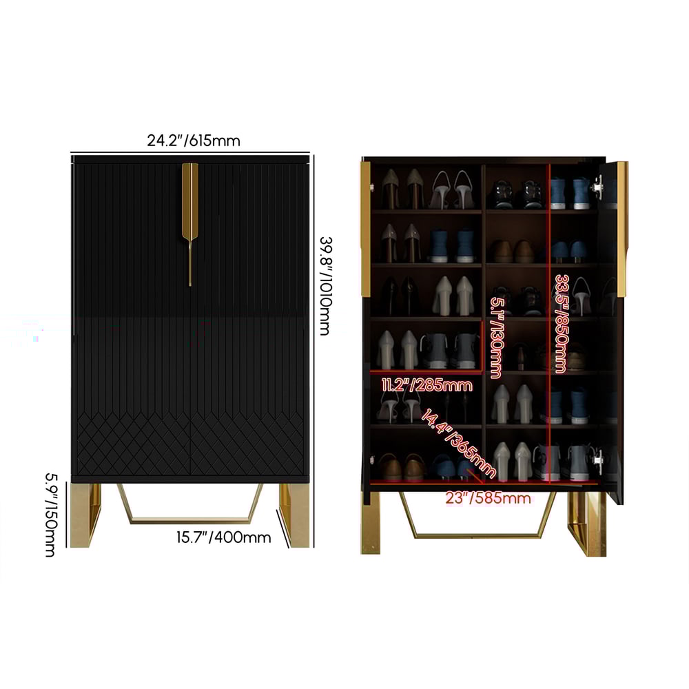 Aro Black Shoe Cabinet Narrow Rectangular Entryway Storage Cabinet 12 Shelves weights dimensions image