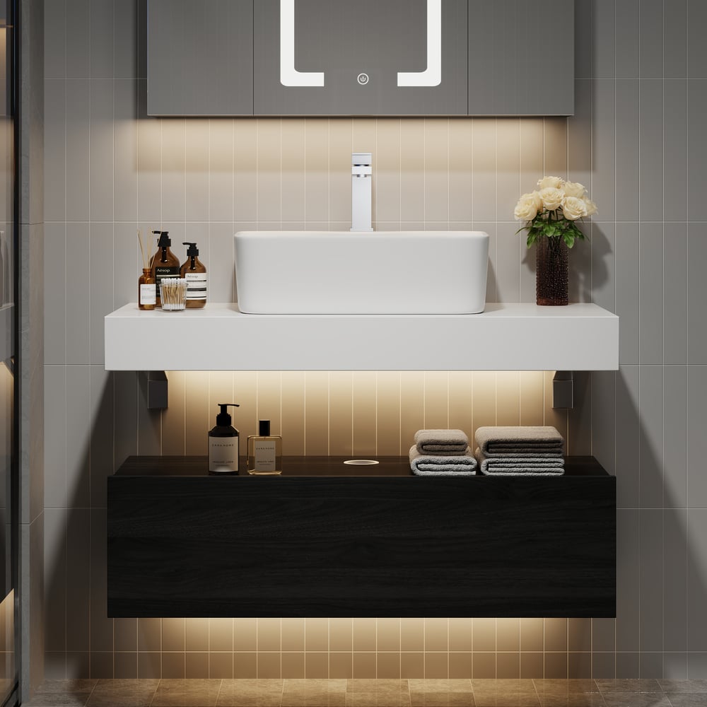 Questions and Answers for 890mm Modern Floating Bathroom Vanity Set with Single Sink Black and White