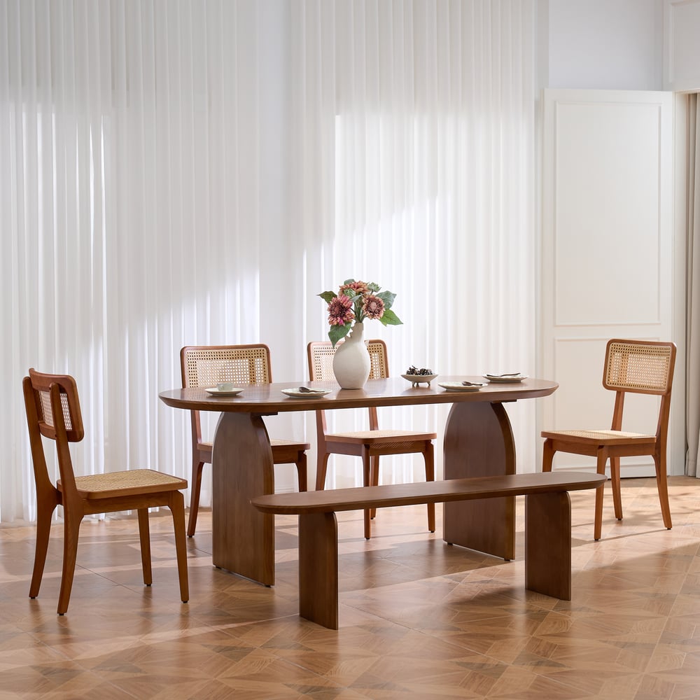 Customer Reviews for Oval Dining Table Solid Wood Top & Pedestals for 6 Tintica Japandi