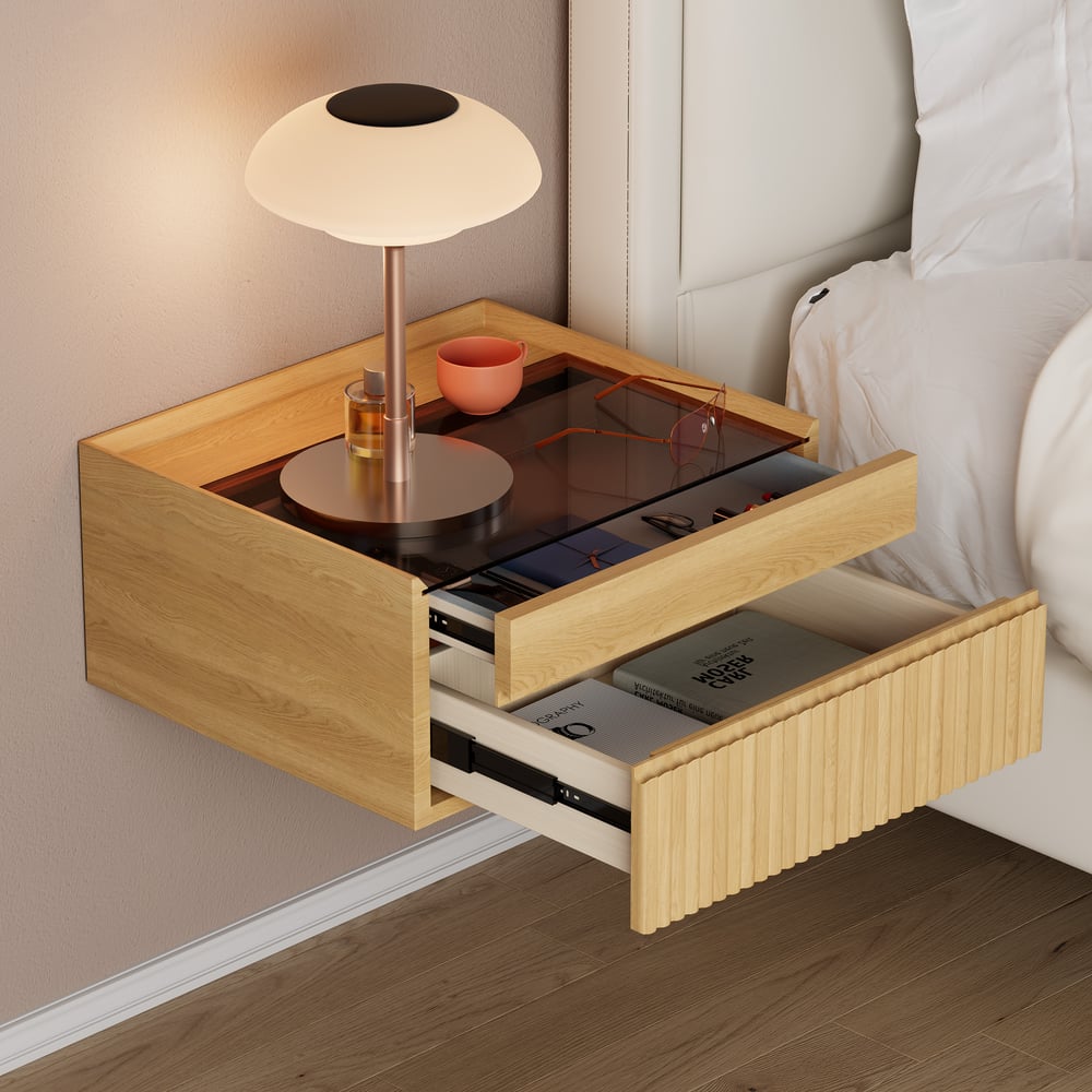 Customer Reviews for Modern Floating Natural Nightstand with Glass Top & Jewelry Storage Bedside Table