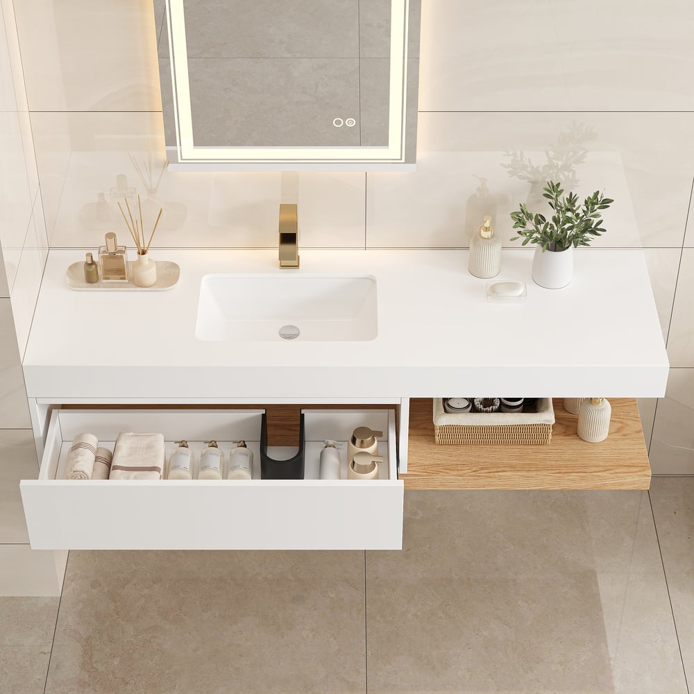 Customer Reviews for 1500mm Modern Floating Bathroom Vanity Set With Single Basin Wall-Mount White & Natural