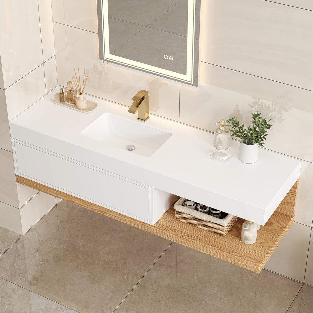Customer Reviews for 1500mm Modern Floating Bathroom Vanity Set With Single Basin Wall-Mount White & Natural