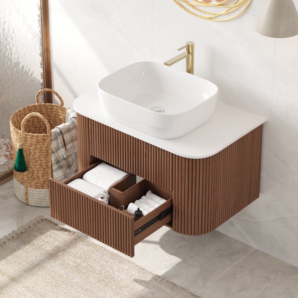 Customer Reviews for 800mm Fluted Floating Bathroom Vanity with Single Basin Sintered Stone Top