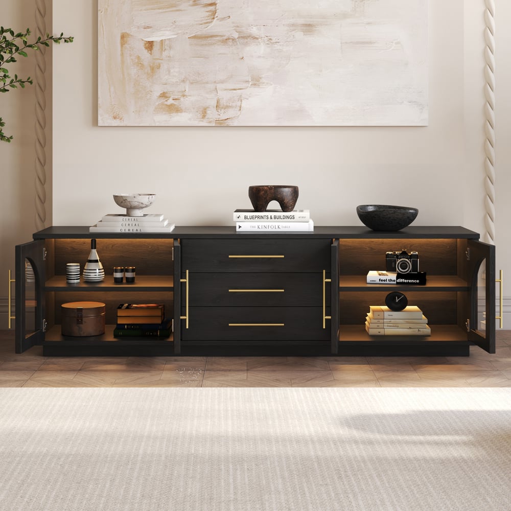 Questions and Answers for Arune 72" Arched Glass Doors TV Stand with Storage and LED