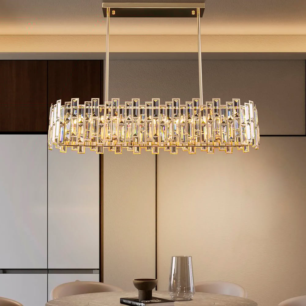 Questions et Réponses pour Plafonniers modernes en or cristallin de 970 mm avec hauteur et luminosité réglables