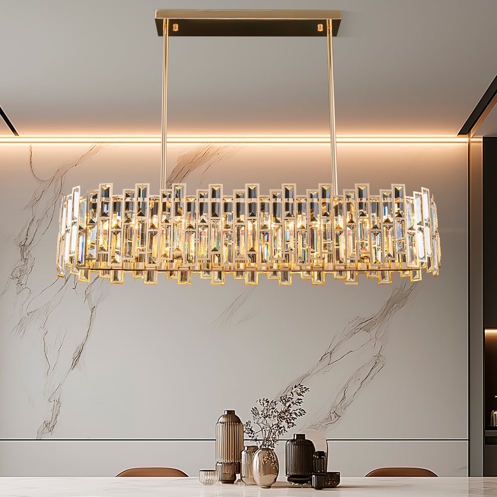 Questions et Réponses pour Plafonniers modernes en or cristallin de 970 mm avec hauteur et luminosité réglables