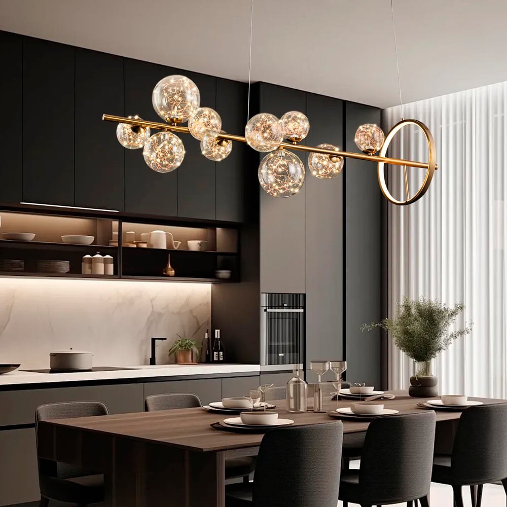 Customer Reviews for Modern 10-Light Gold Kitchen Island Light with Glass Globe Shade Ceiling Pendant Lights