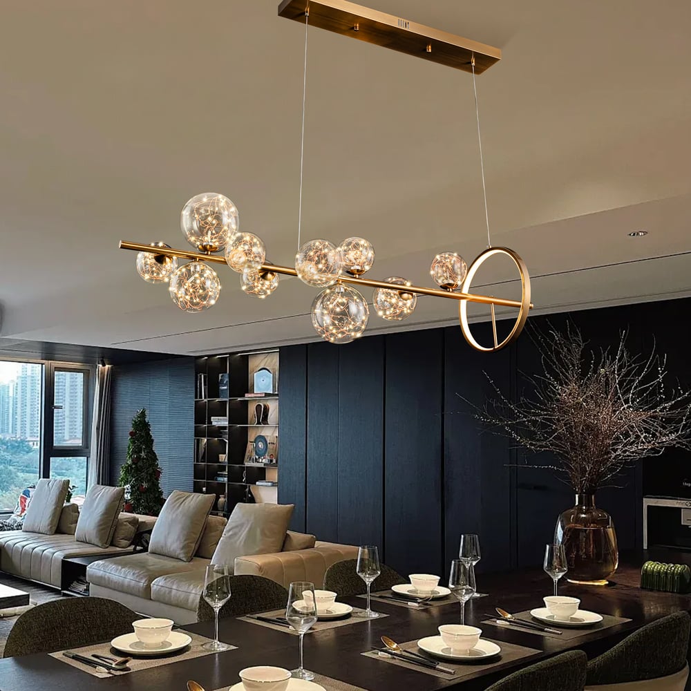 Customer Reviews for Modern 10-Light Gold Kitchen Island Light with Glass Globe Shade Ceiling Pendant Lights