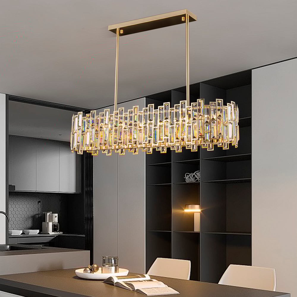 Questions et Réponses pour Plafonniers modernes en or cristallin de 970 mm avec hauteur et luminosité réglables