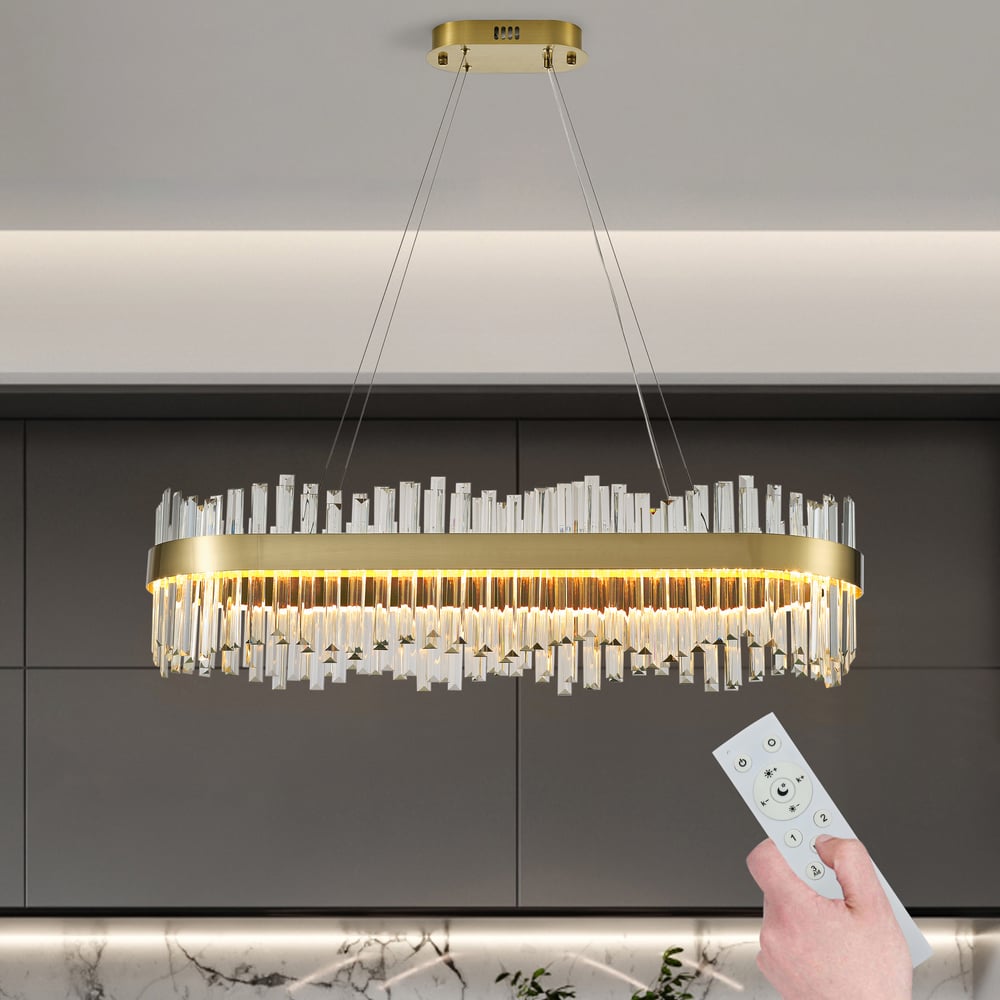 Avaliações de clientes sobre Lâmpada LED Crystina Modern Crystina Kitchen Island com controle remoto