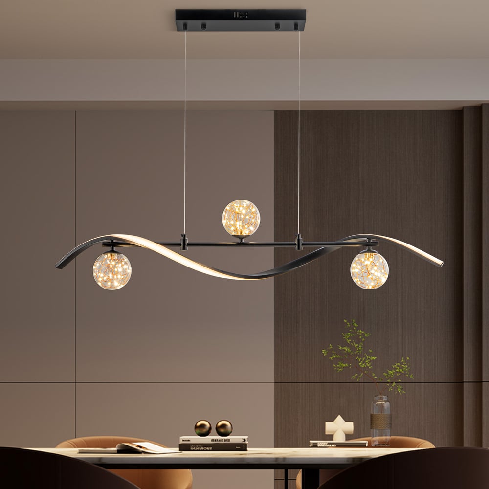 Questions and Answers for LED Linear Kitchen Island Light – 4-Light Dimmable Black Fixture with Glass Globe Shades