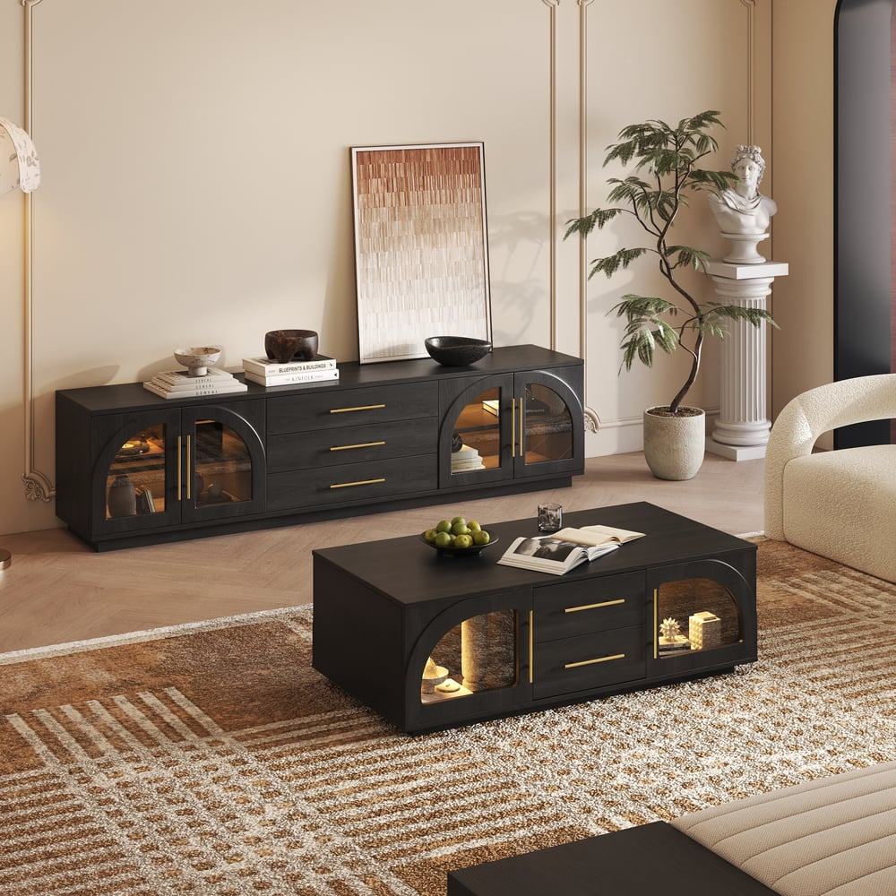 Customer Reviews for Arune 80" Arched Glass Doors TV Stand with Storage and LED