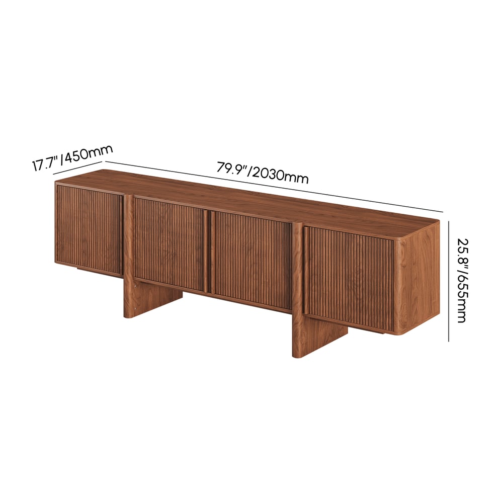 80" Walnut Solid Wood Fluted TV Stand weights dimensions image