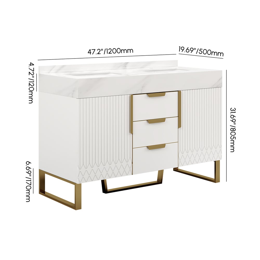 Aro Bathroom Vanity Set 47.2" Freestanding Bathroom Vanity White with Double Sinks weights dimensions image