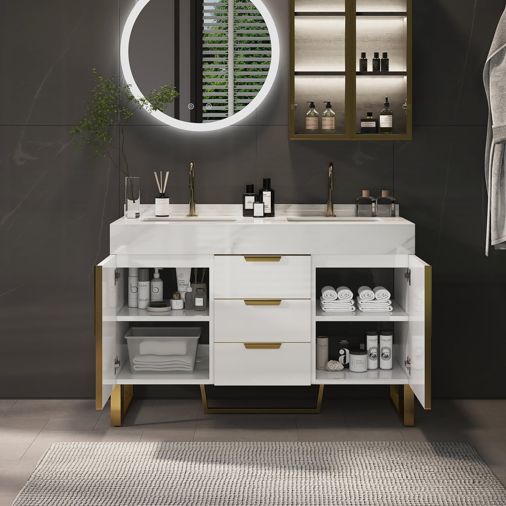 Avis Clients sur Ensemble de vanité de salle de bain autoportant Aro, 1200 mm, blanc avec double vasque