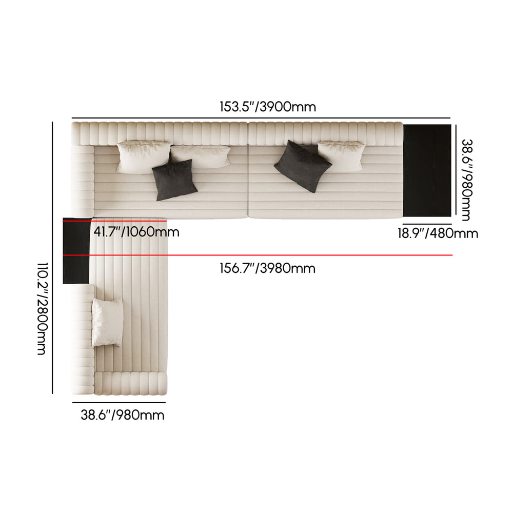 157" Modern White Corner L-Shaped Sectional Sofa Cotton & Linen with Side Open Storage weights dimensions image