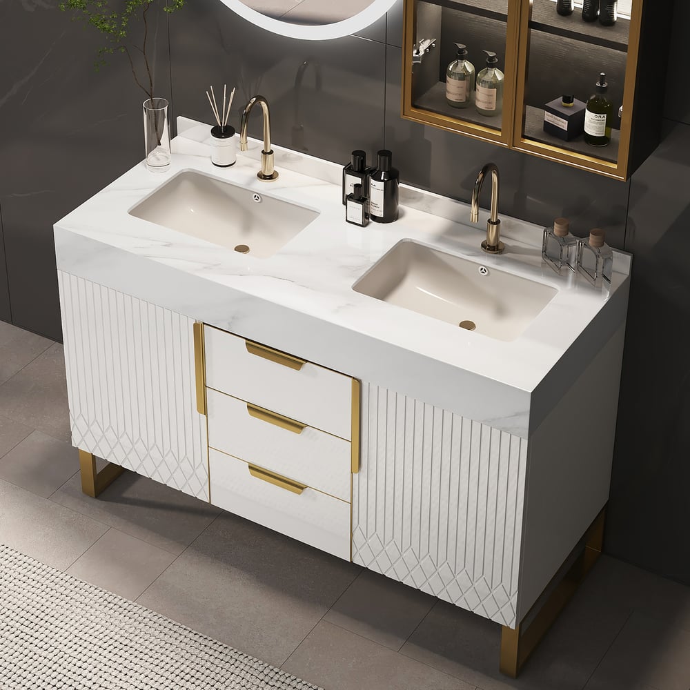 Avis Clients sur Ensemble de vanité de salle de bain autoportant Aro, 1200 mm, blanc avec double vasque