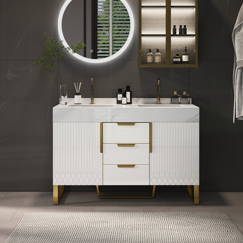 Avis Clients sur Ensemble de vanité de salle de bain autoportant Aro, 1200 mm, blanc avec double vasque