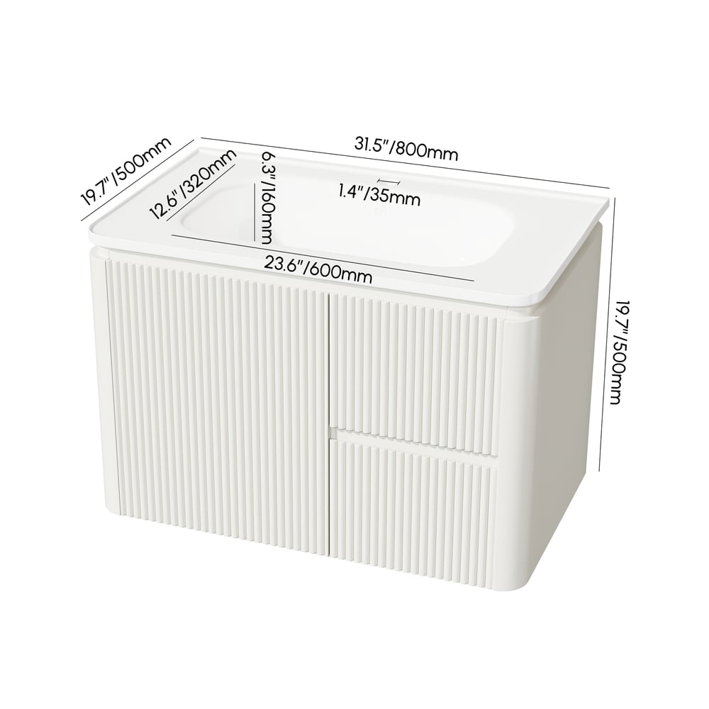 Bathroom Vanity Set 31.5" Modern Warm White LED Floating Bathroom Vanity with Sink weights dimensions image