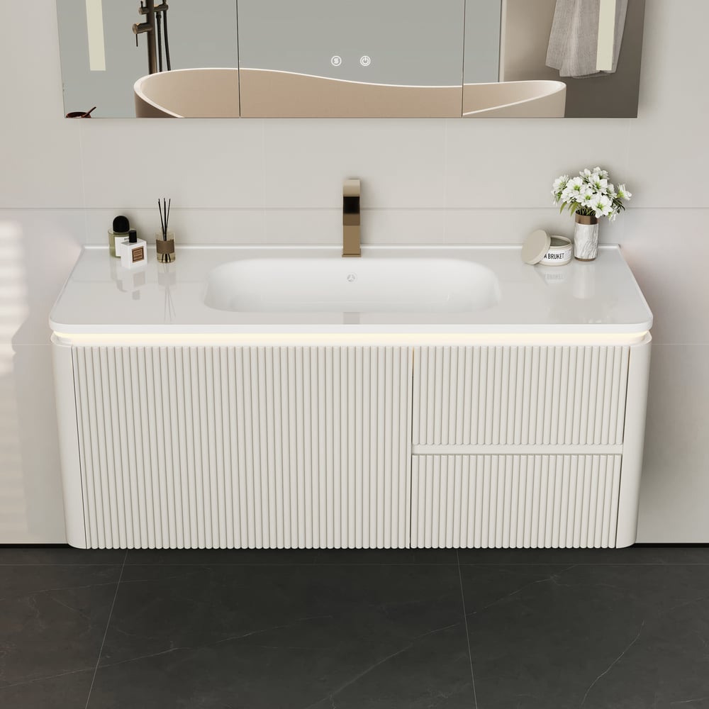 Questions and Answers for Bathroom Vanity Set 1200mm Modern Warm White LED Floating Bathroom Vanity with Sink