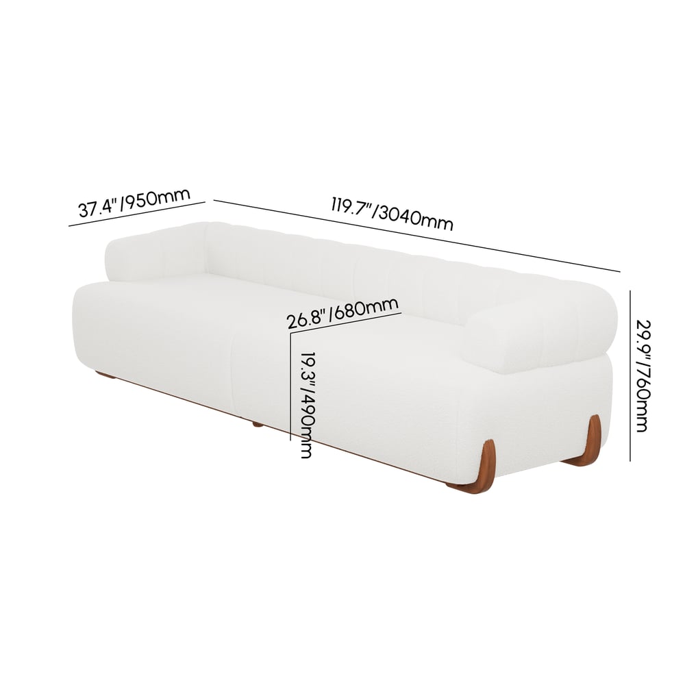 120" 4-Seat Boucle Sectional with Wood Legs weights dimensions image