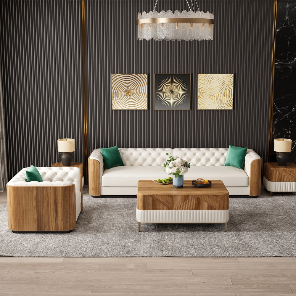 Perguntas e respostas para Sofá tufado de couro sintético Wovent de 111", conjunto de 2 para sala de estar