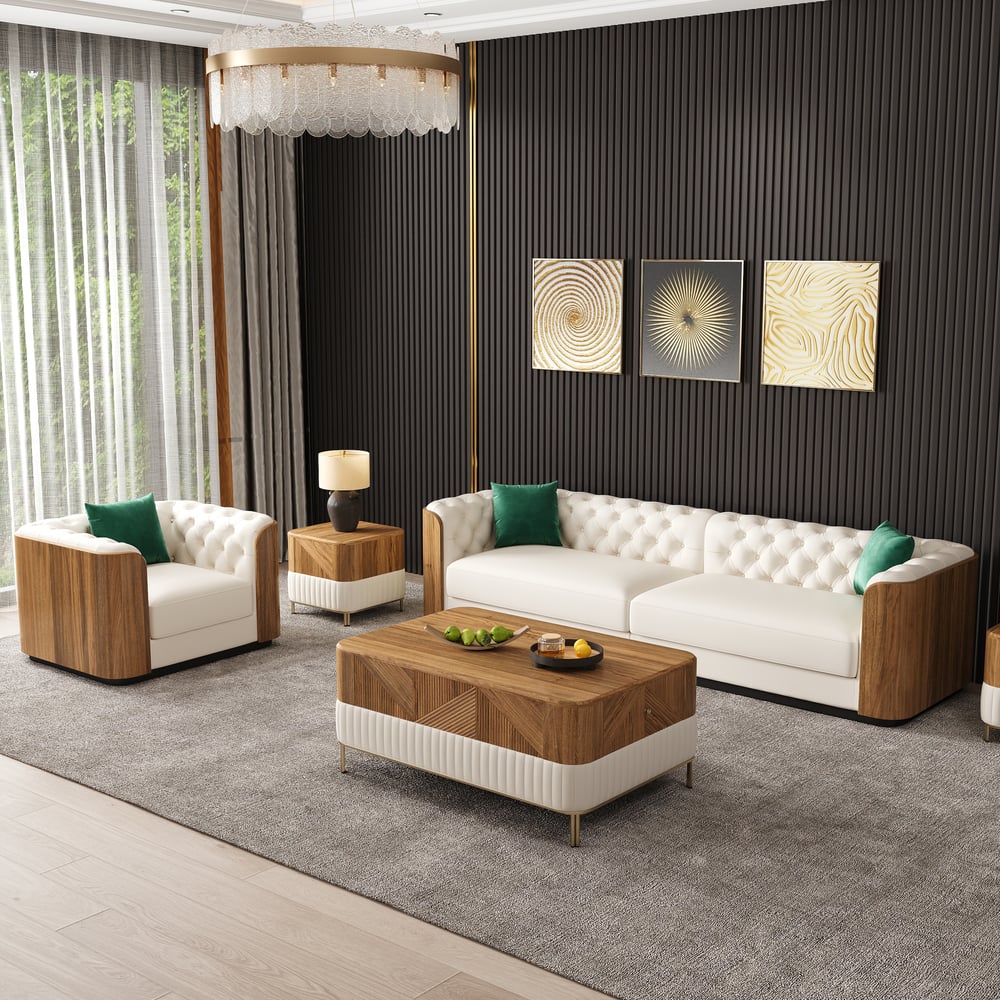 Perguntas e respostas para Sofá tufado de couro sintético Wovent de 111", conjunto de 2 para sala de estar