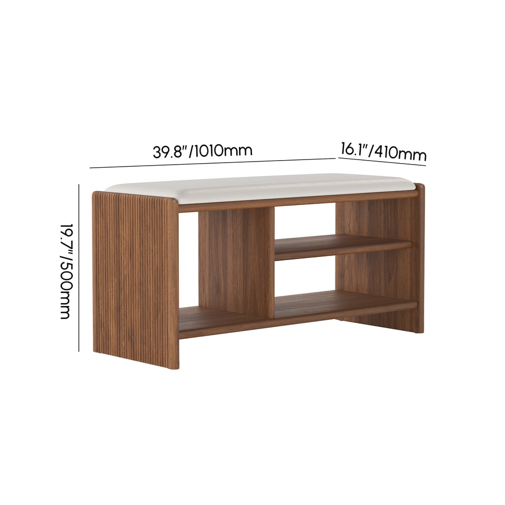 40" Wood Shoe Storage Entryway Bench Leather Upholstered weights dimensions image