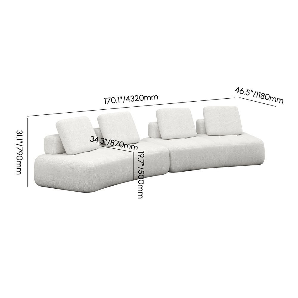 170" 6-Seat Deep Sectional with Adjustable Backrest weights dimensions image