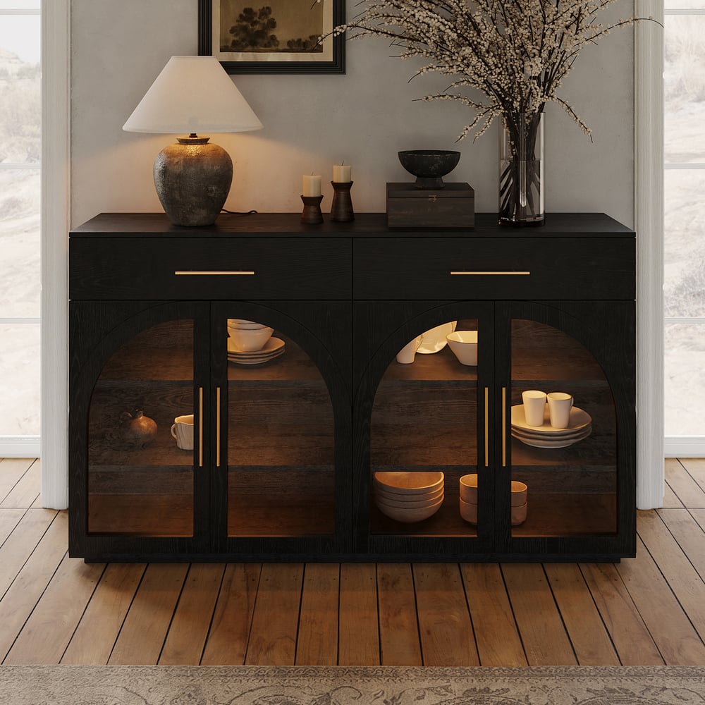Customer Reviews for 63" Modern Sideboard Wooden Buffet with Storage & Light