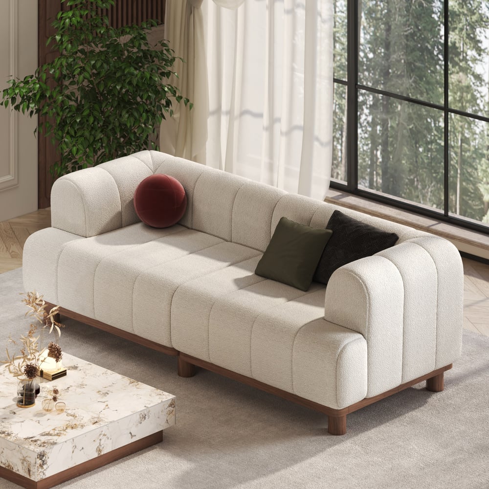 Questions and Answers for 80" Boucle 2-Piece Sofa with Wood Legs