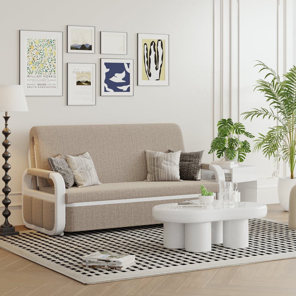 Avaliações de clientes sobre Sofá-cama de 2 lugares em tecido de linho com peito - cáqui